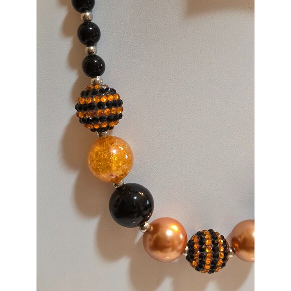 Black & Orange Beaded Halloween Statement Necklace With Adjustable Chain 20-22" - Picture 2 of 6